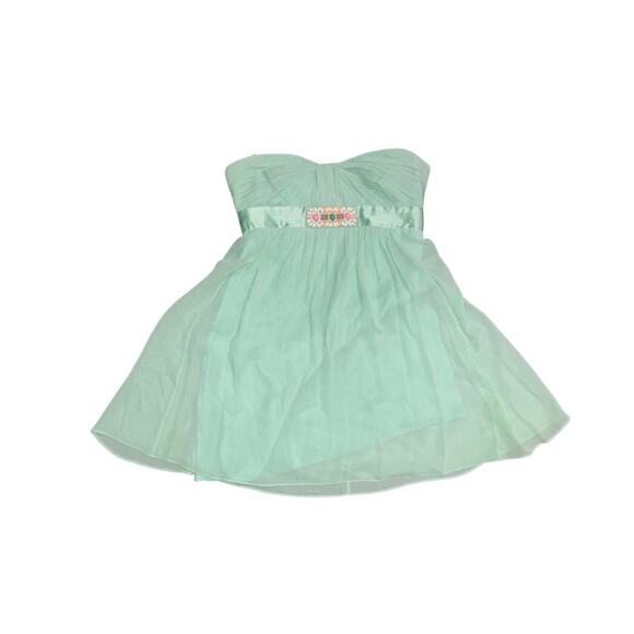 BCBGMAXAZRIA Green Pastel Chiffon Silk Mini Dress Strapless Party wedding prom - Picture 2 of 8
